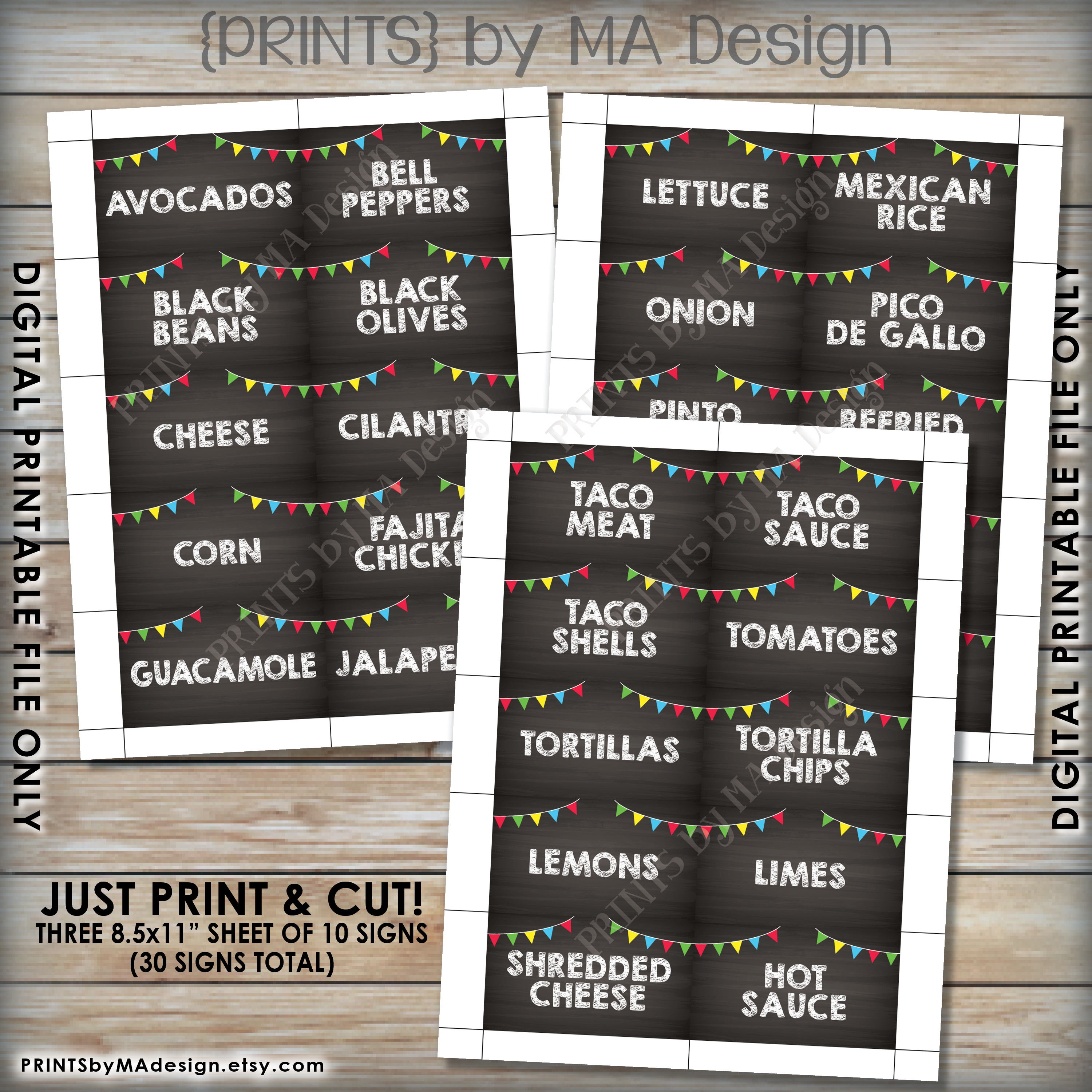 Taco Bar Labels, Taco Bar Menu Fiesta Mini Menu Taco Labels, Taco - Free Printable Taco Bar Signs