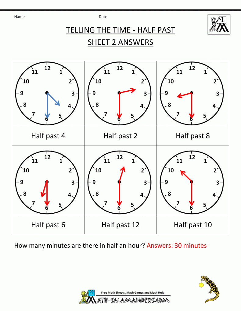 Telling Time Worksheets - O&amp;#039;clock And Half Past - Free Printable Telling Time Worksheets For 1St Grade