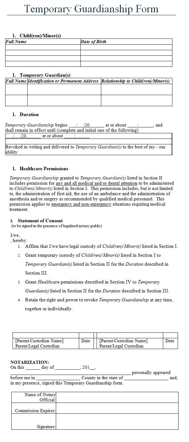 Temporary Guardianship Form Template | My Board | Child Custody - Free Printable Guardianship Forms