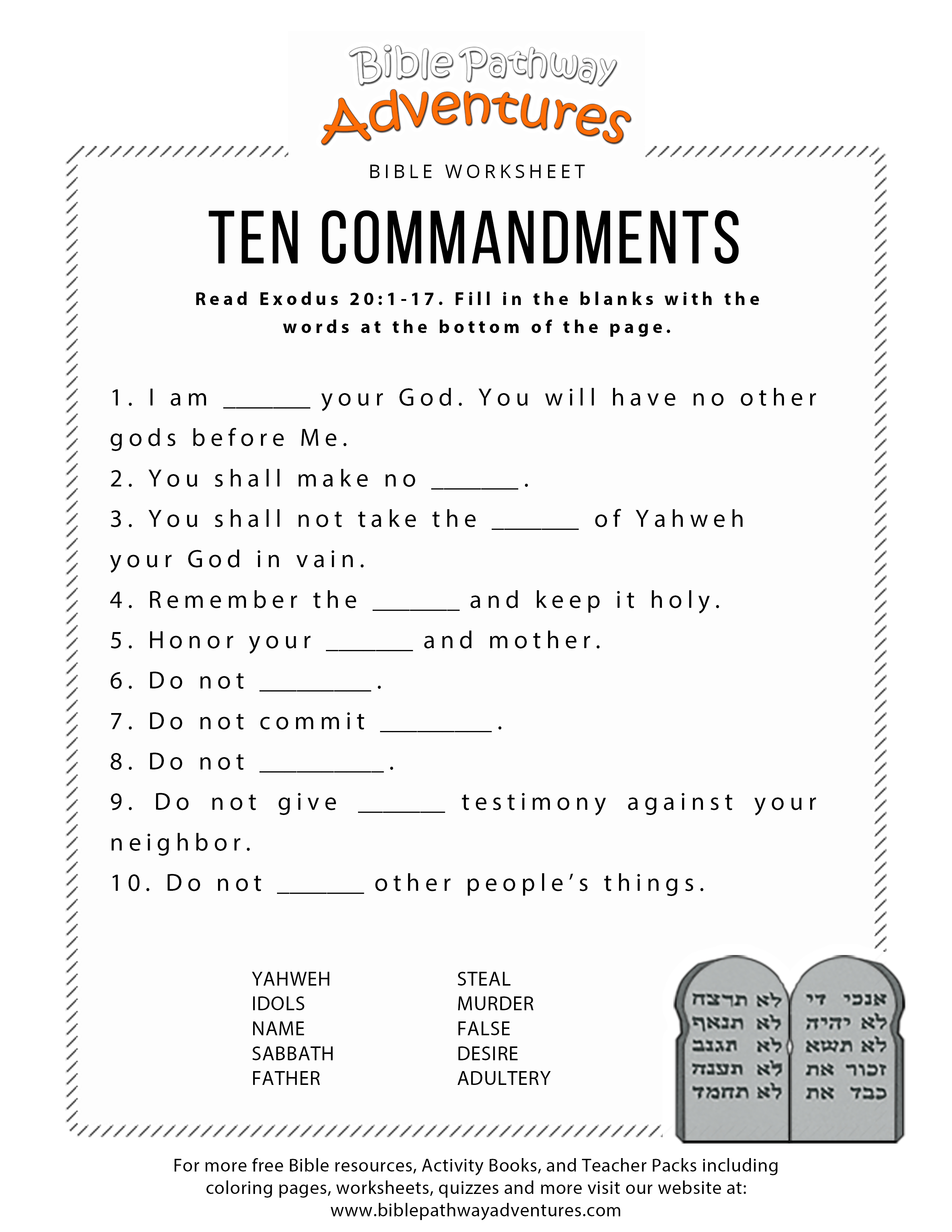Ten Commandments Worksheet For Kids | Worksheets For Psr | Bible - Free Printable Bible Games For Kids