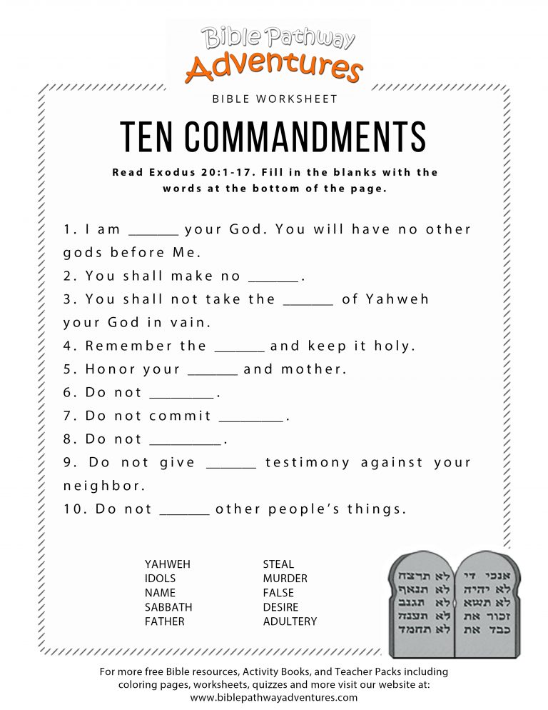 Ten Commandments Worksheet For Kids | Worksheets For Psr | Bible - Free ...