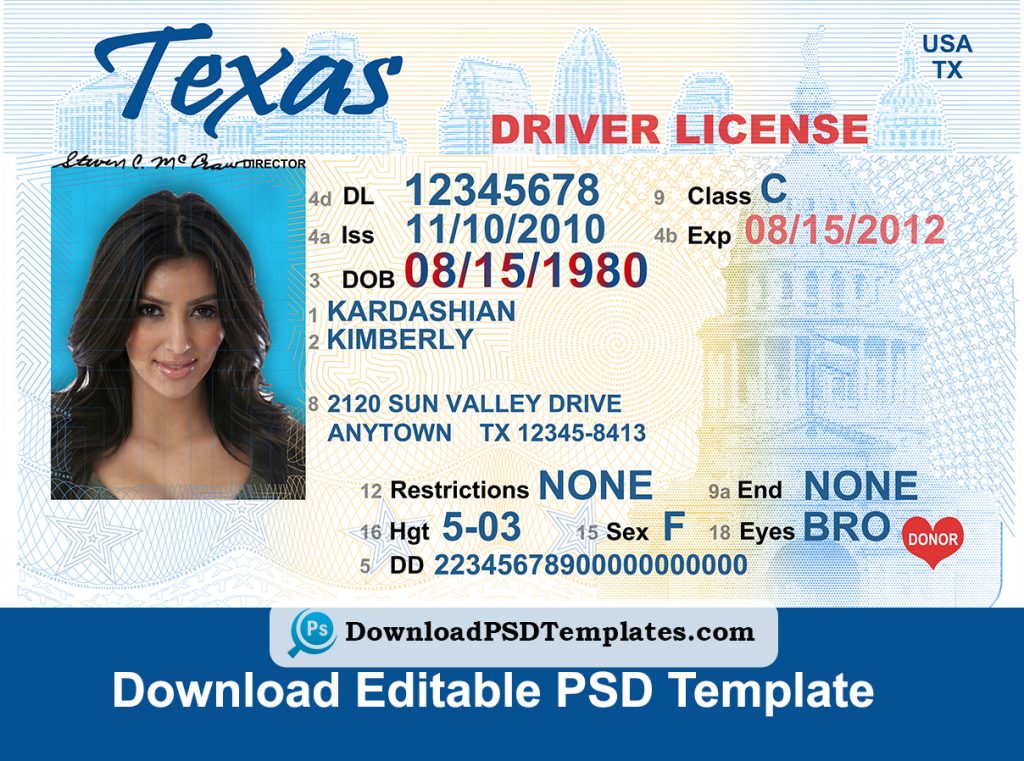 california drivers license template editable word