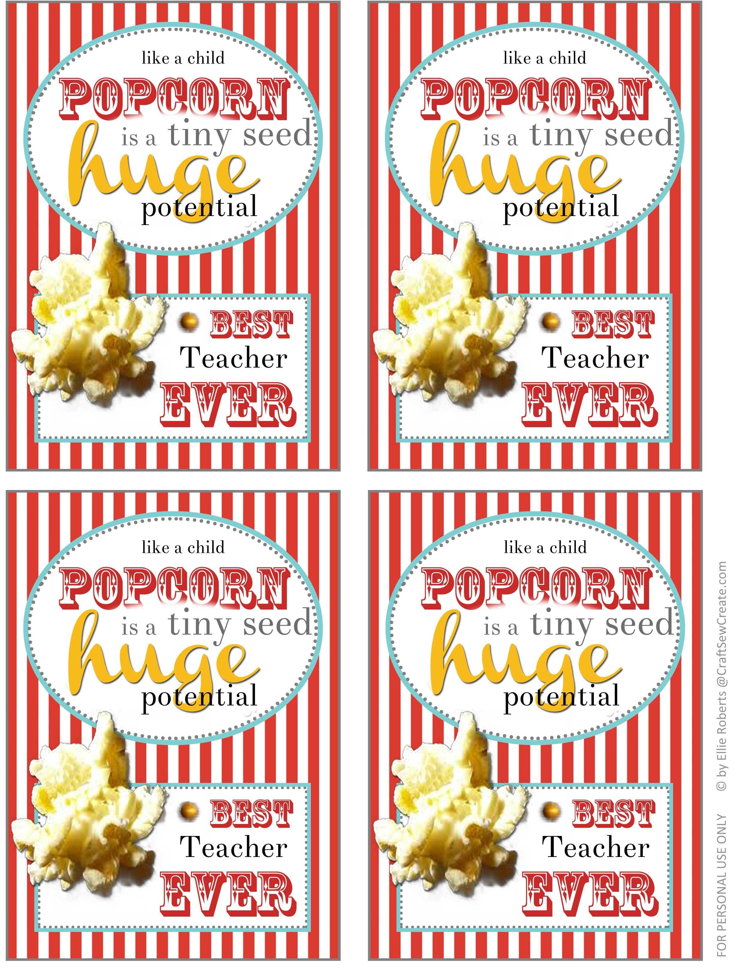 Thank You For Popcorn Printable For Primary Teachers | Primary - Free Popcorn Teacher Appreciation Printable