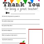 Thank You Teacher Free Printable   All About My Teacher Free Printable