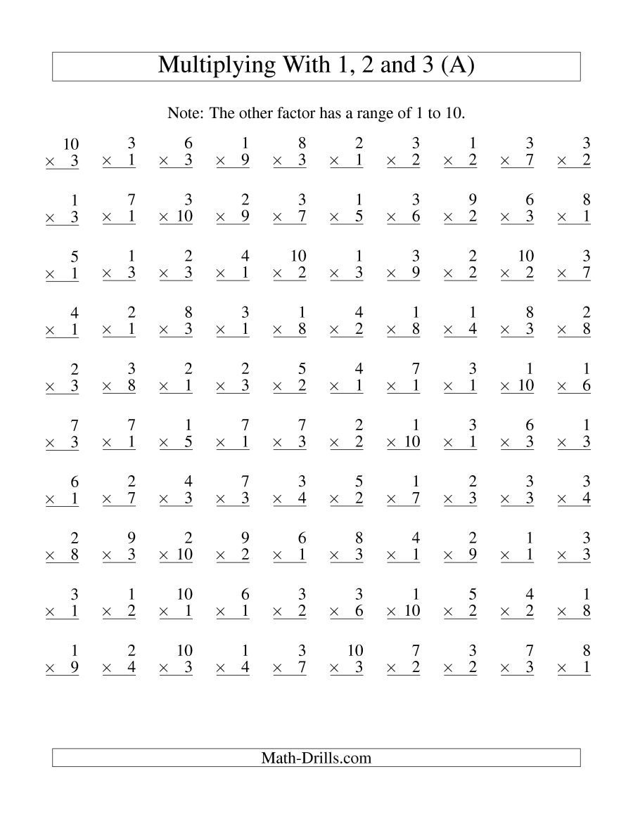 100 Vertical Questions Multiplication Facts 1 91 10 A Free Printable Multiplication 