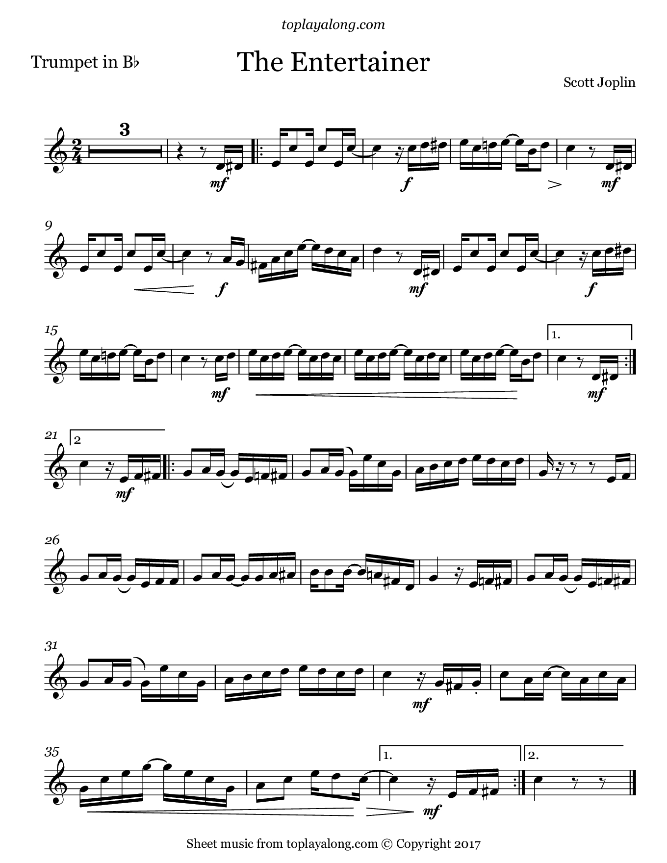 The Entertainer – Toplayalong - Free Printable Sheet Music For Trumpet