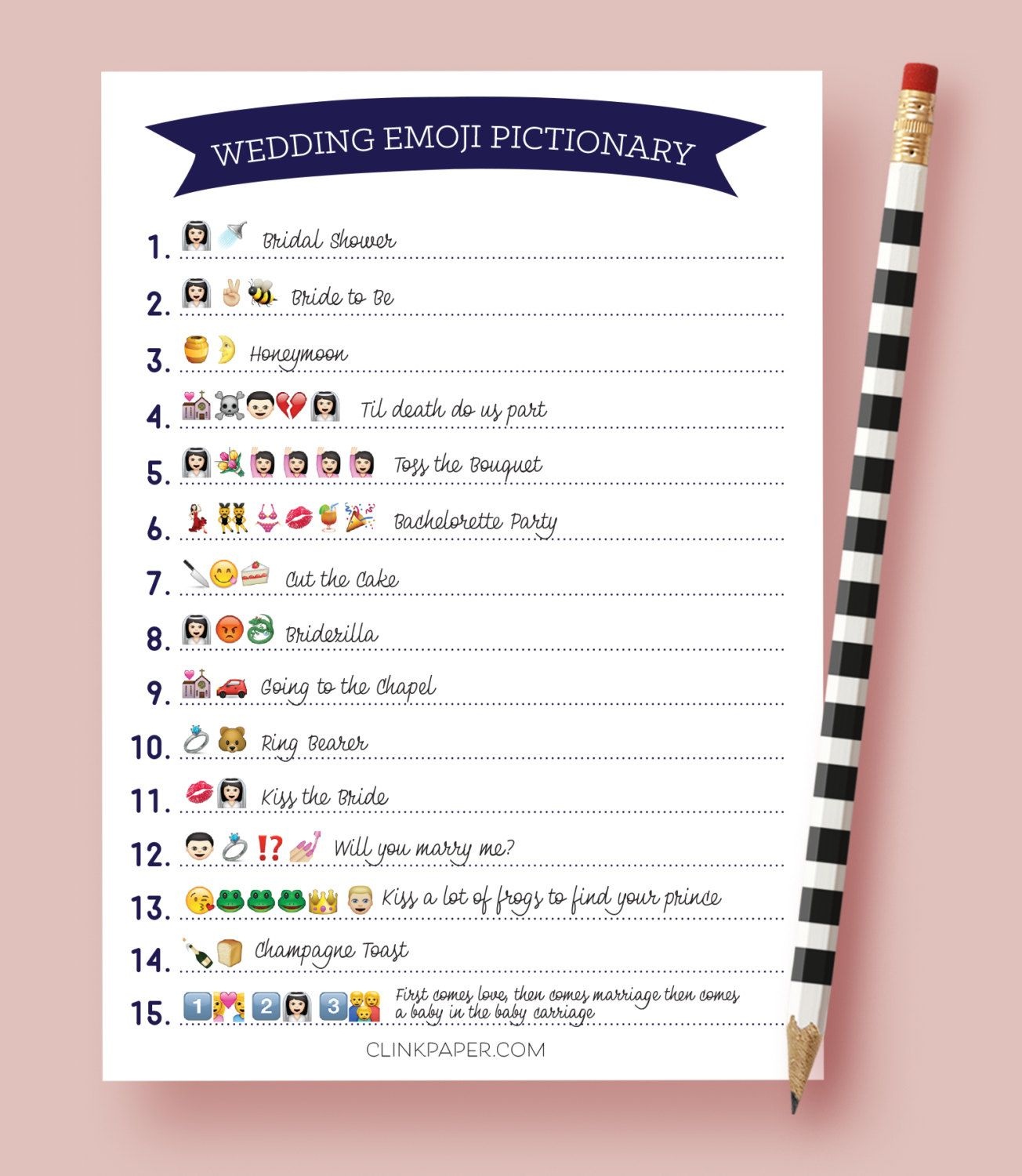 The Original Wedding Emoji Pictionary- Bridal Shower Game- Instant - Wedding Emoji Pictionary Free Printable