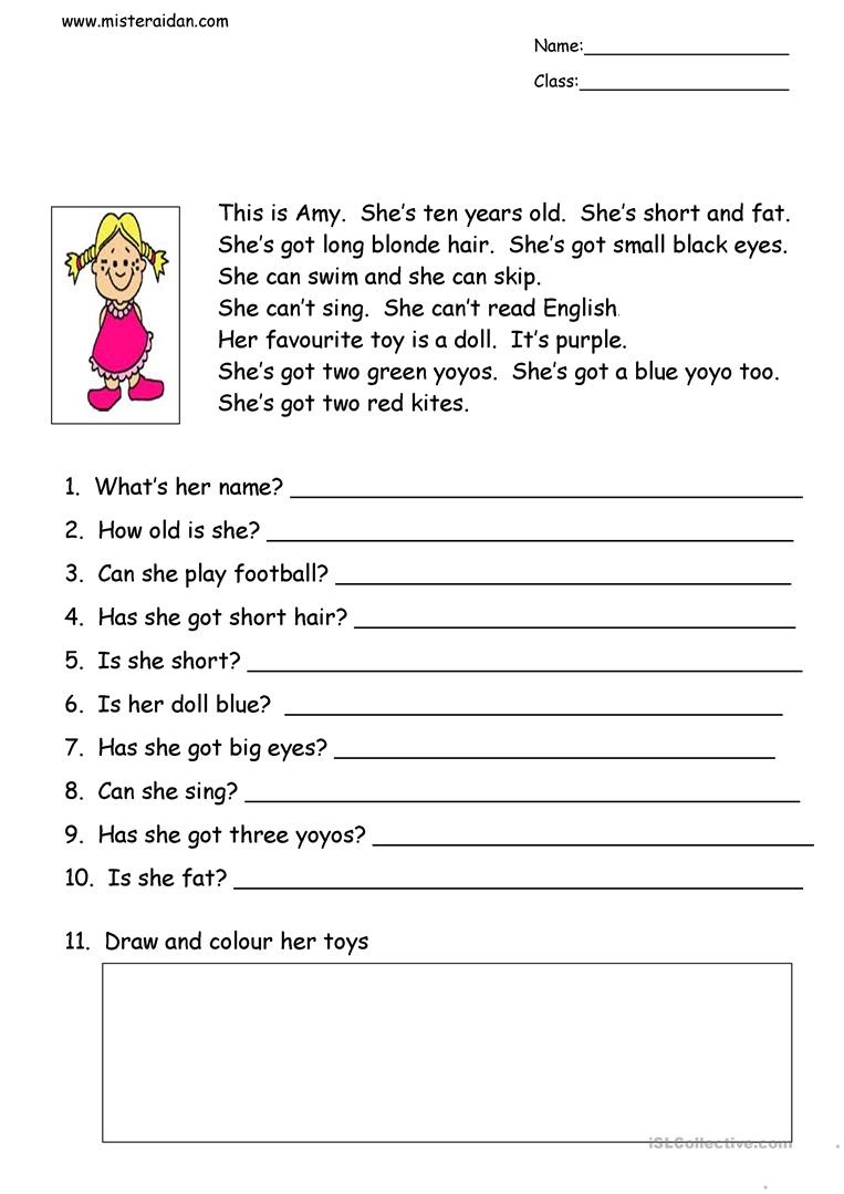 This Is Amy - Simple Reading Comprehension Worksheet - Free Esl - Free Printable English Lessons For Beginners