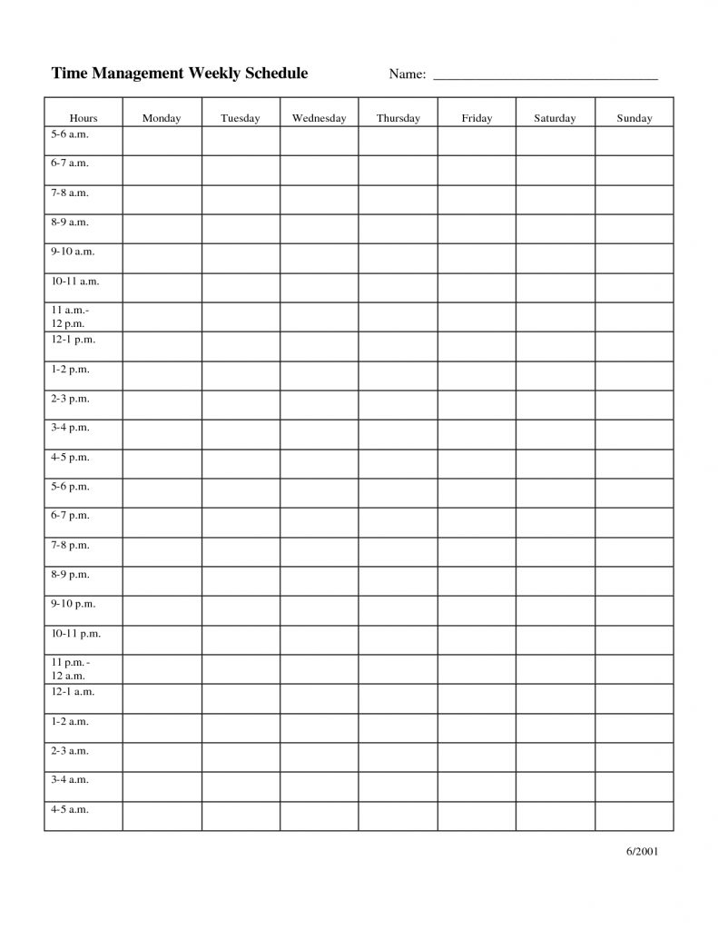 Time Management Weekly Schedule Template Bobbies Wish List Weekl Free Printable Time