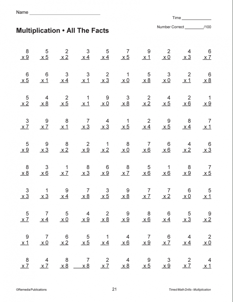 Multiplication Timed Test Printable Customize And Print