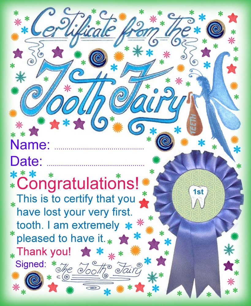 Tooth Fairy Certificate: Award For Losing Your Very First Tooth - Free Printable First Lost Tooth Certificate