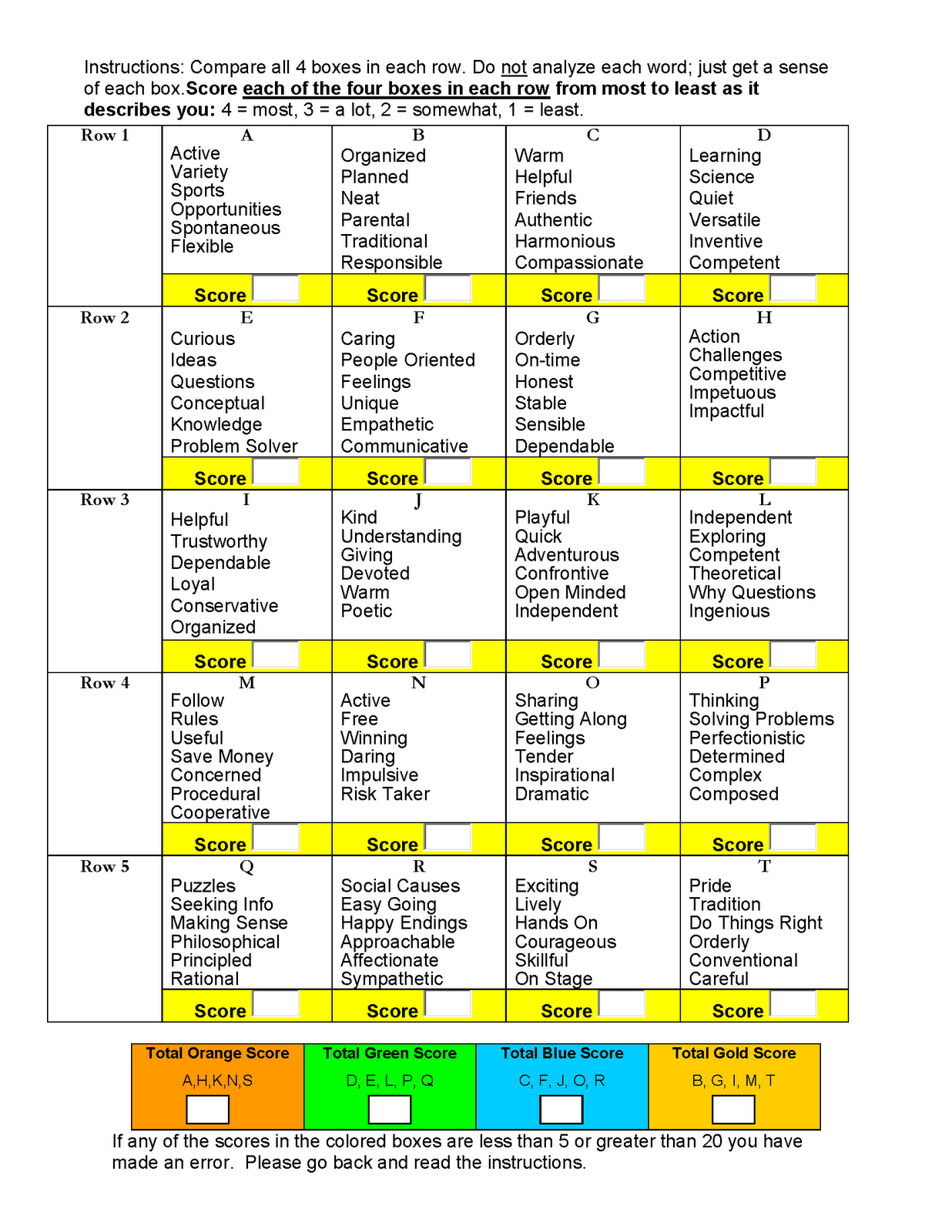 Free Printable Personality Test Free Printable