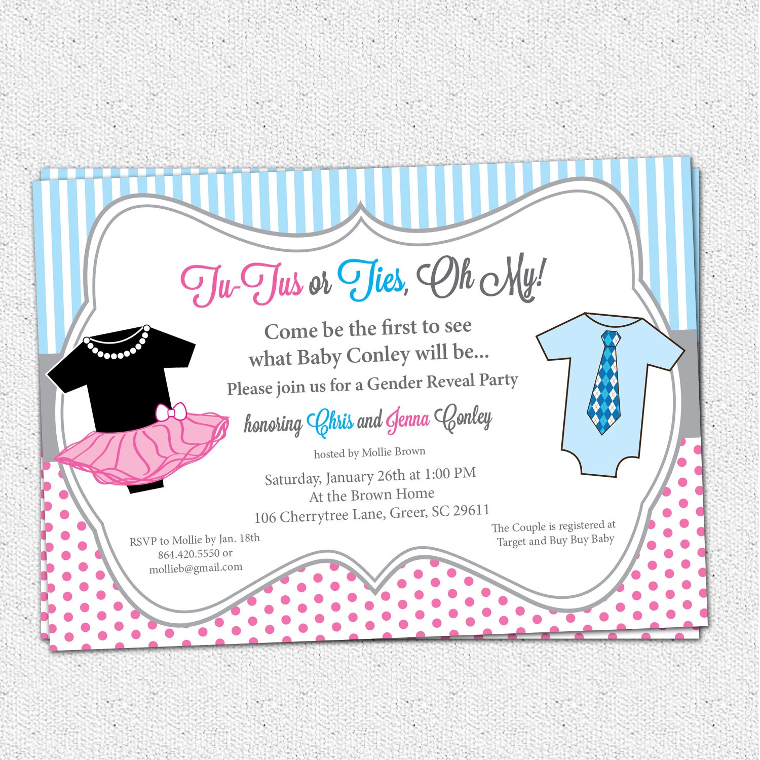 Tutus Or Ties, Gender Reveal Baby Shower Party Invitations, Pink And - Free Printable Gender Reveal Invitations