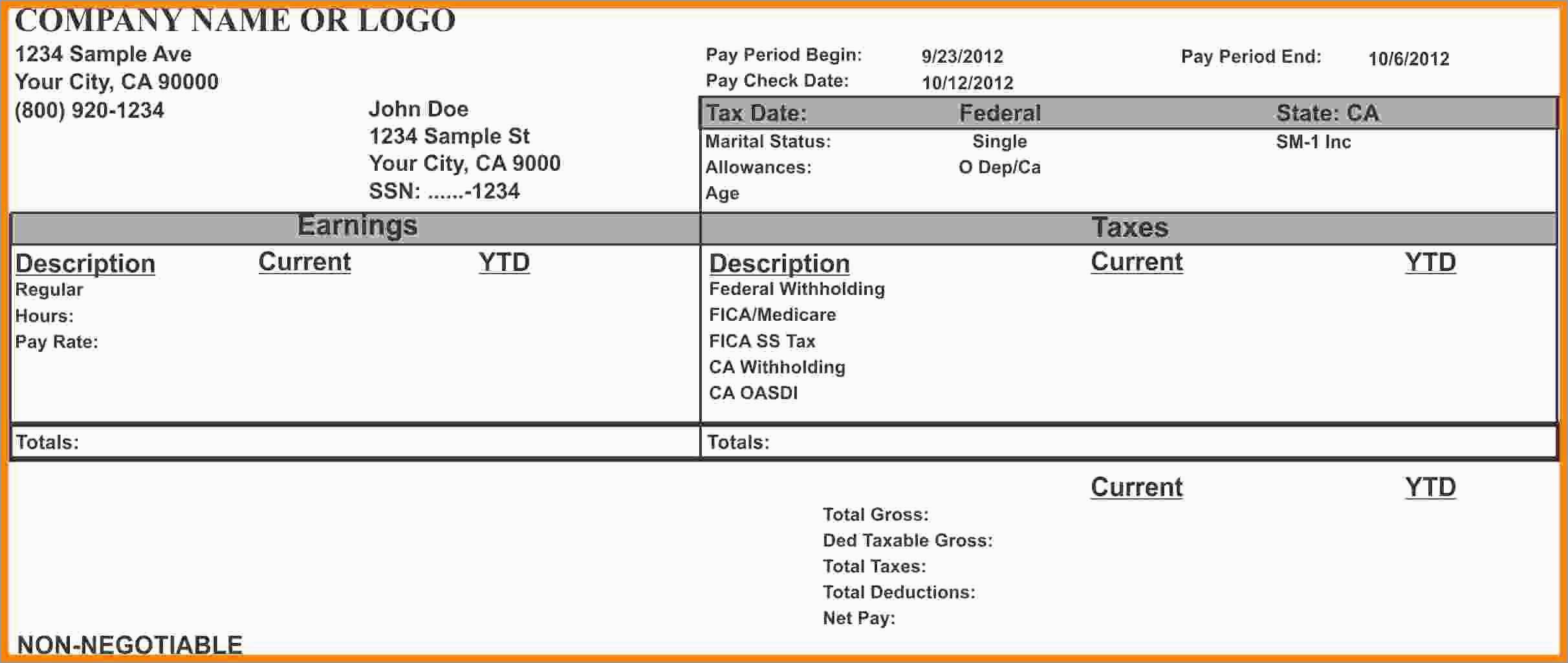 Pay Stub Template Word Document