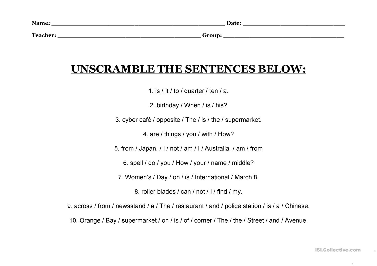 Unscramble The Sentences Worksheet - Free Esl Printable Worksheets - Free Printable Scrambled Sentences Worksheets