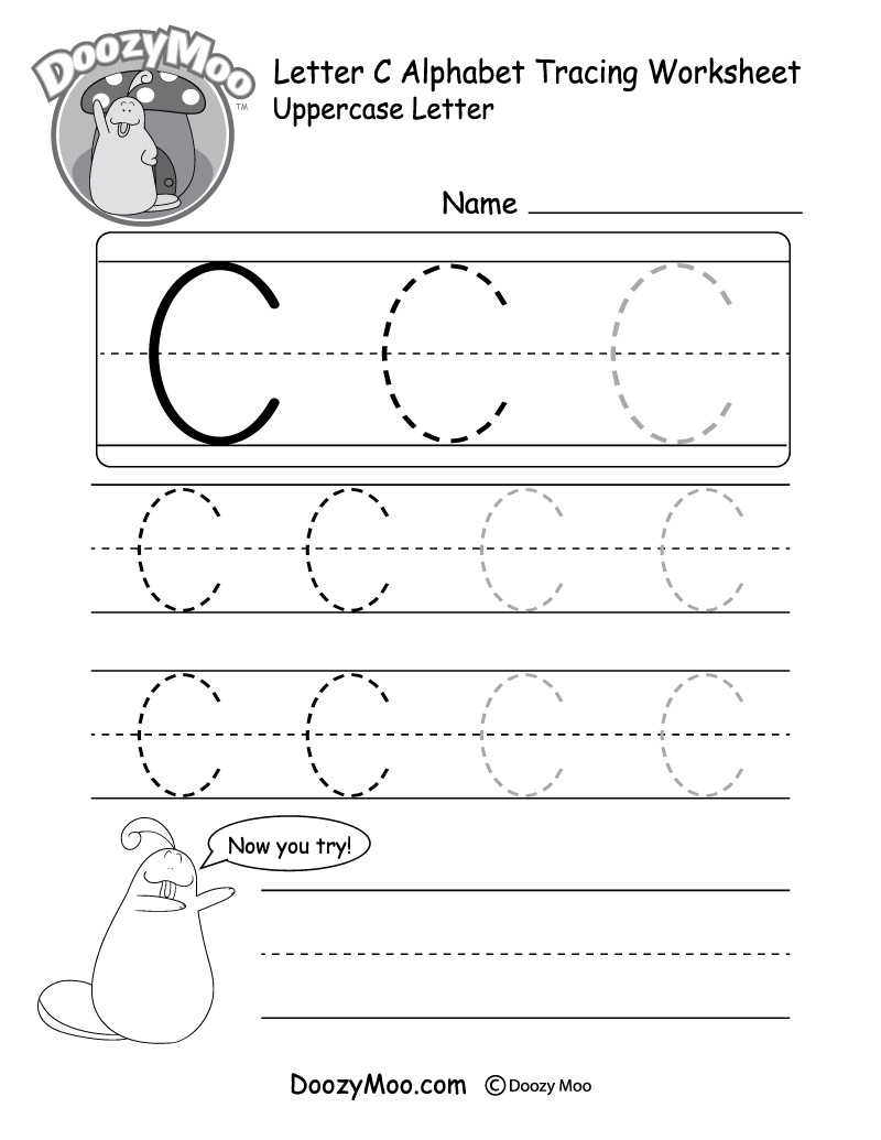 Uppercase Letter C Tracing Worksheet - Doozy Moo - Free Printable Letter C Worksheets
