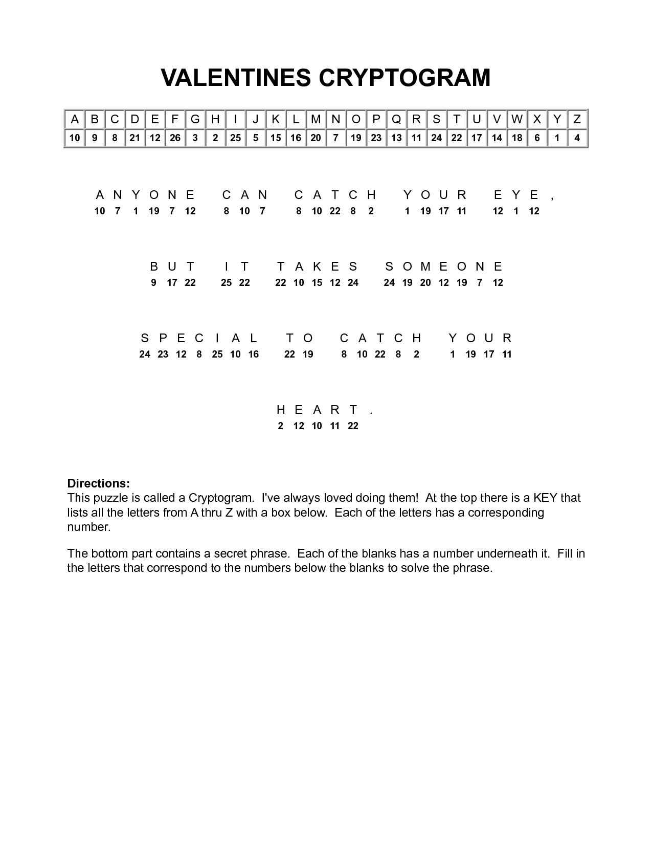 Valentine Cryptograms To Print | Valentines Cryptogram | Puzzles - Free Printable Cryptoquip Puzzles