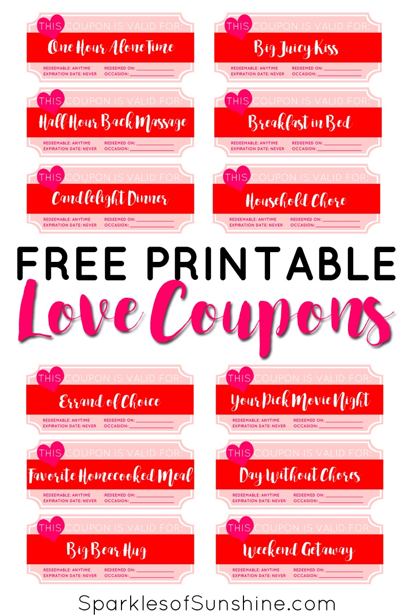 Valentine's Day Free Printable Love Coupons - Sparkles Of Sunshine - Free Printable Love Coupons For Wife