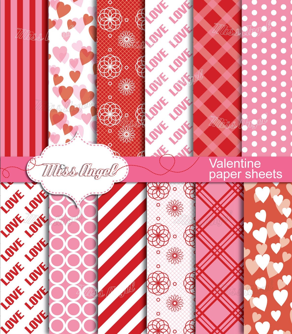 Valentines Digital Sheets. Buy 2 Get 1 Free Buy 4 Get 2 Free | Etsy - Free Printable Pattern Paper Sheets