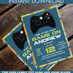 Video Game Birthday Party Invitation   Blue Camo   You Personalize   Free Printable Video Game Party Invitations