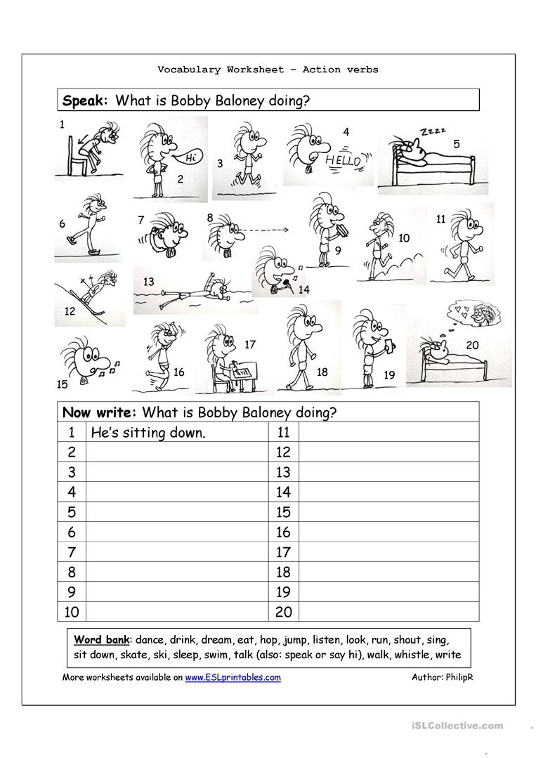 Vocabulary Matching Worksheet Action Verbs Worksheet Free Esl