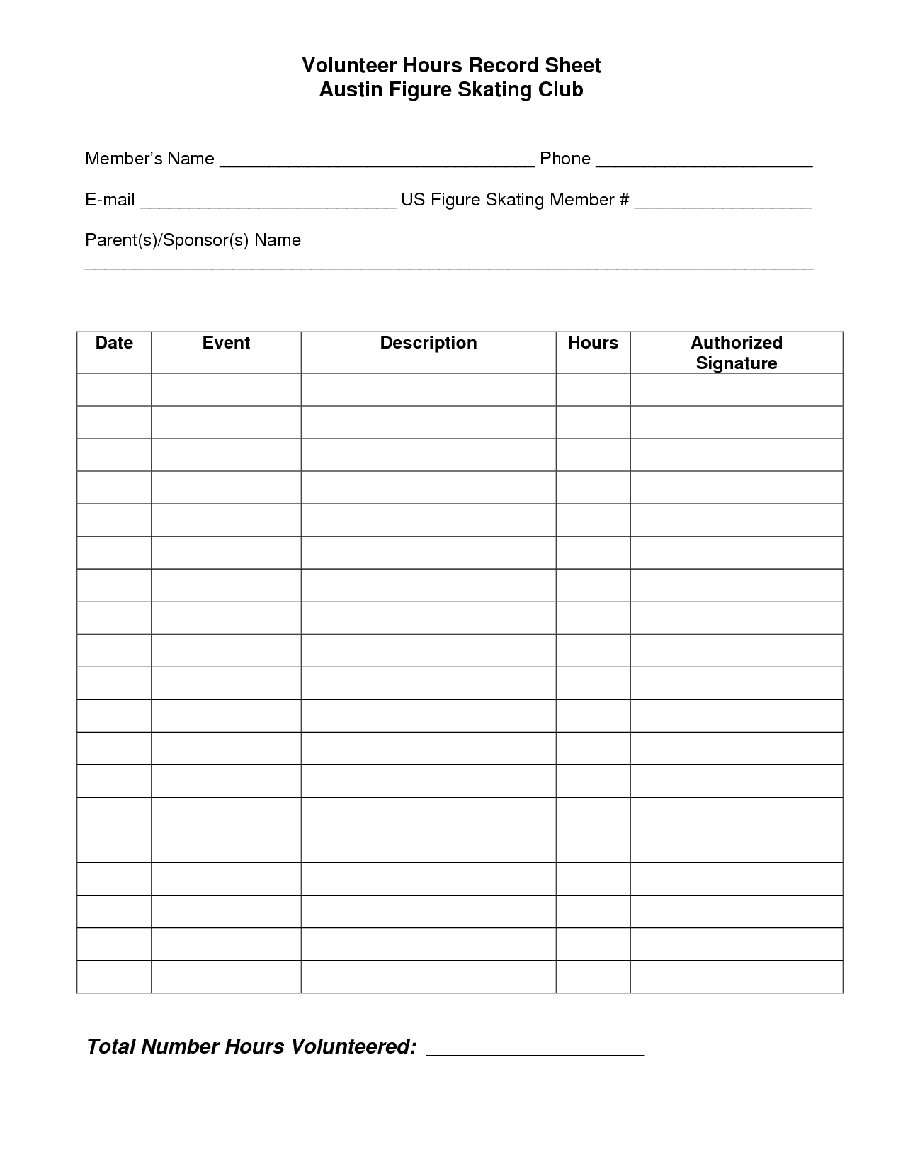 volunteer sign up sheet template editable