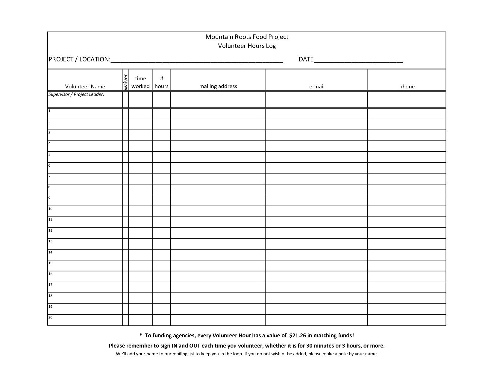 Free Printable Community Service Log Sheet Free Printable