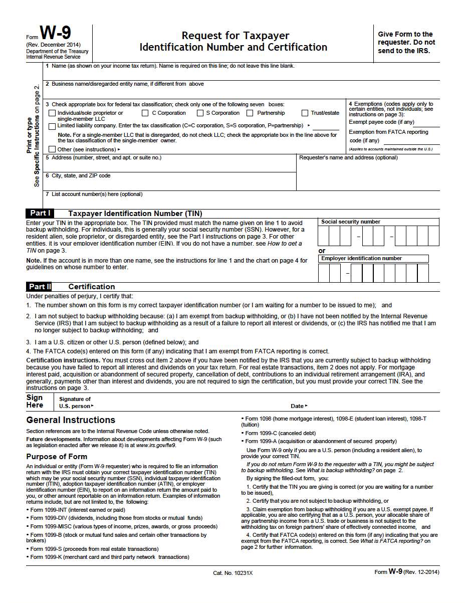 W9 Request For Taxpayer Identification Number And Certification Pdf