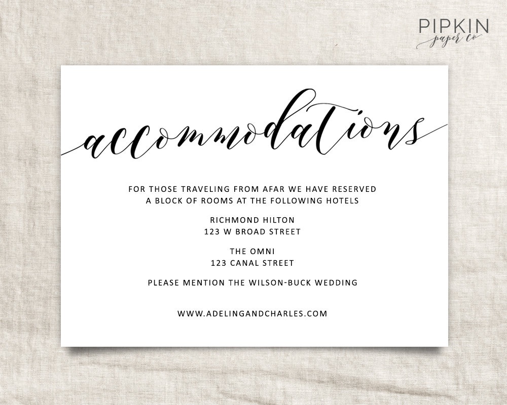 Wedding Accommodations Template Printable Accommodations | Etsy - Free Printable Enclosure Cards
