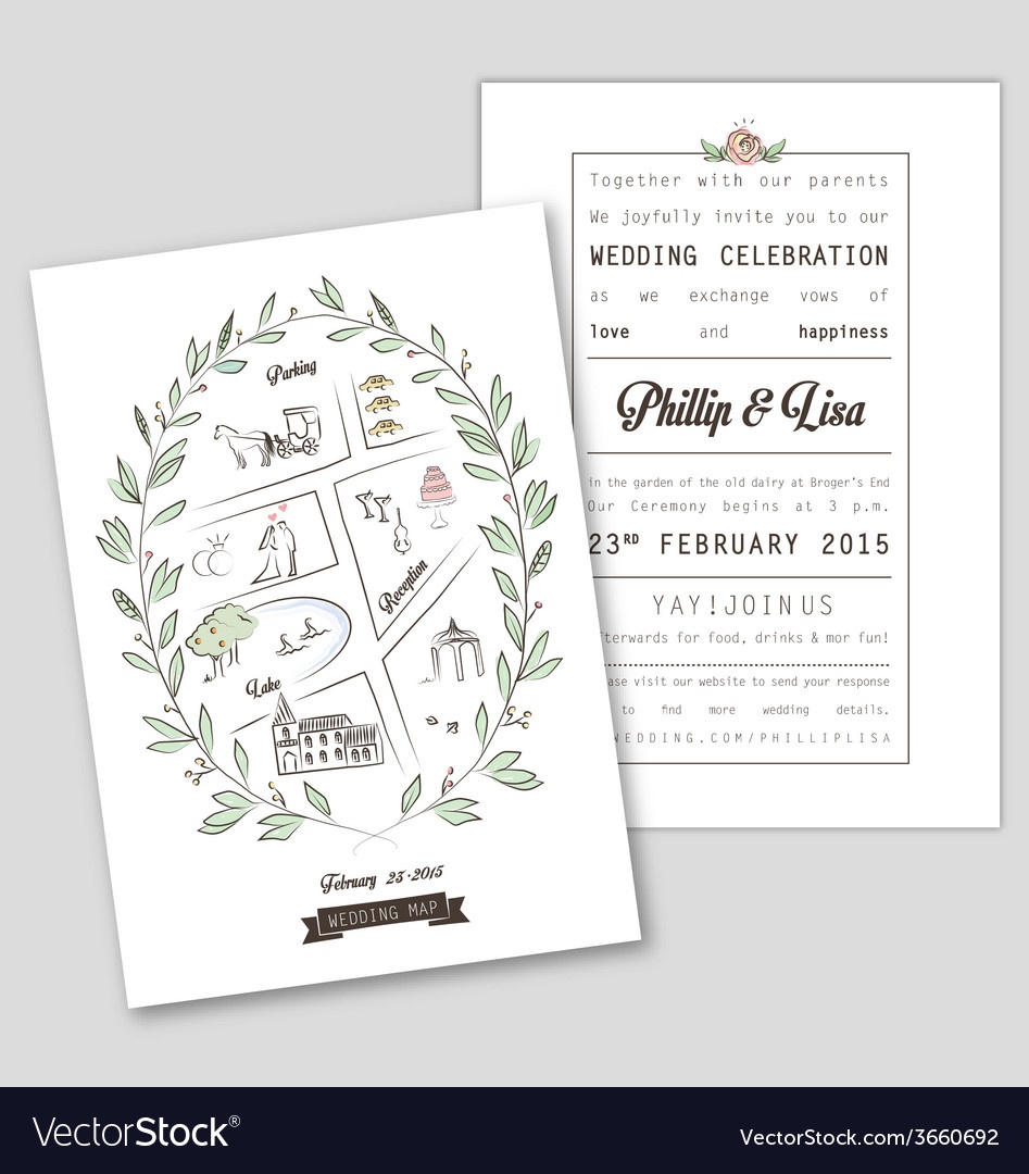 Wedding Invitation Template With Map Royalty Free Vector - Free Printable Wedding Maps