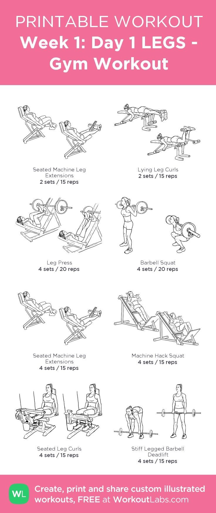 Week 1: Day 1 Legs - Gym Workout: My Custom Printable Workout - Free Printable Gym Workout Routines