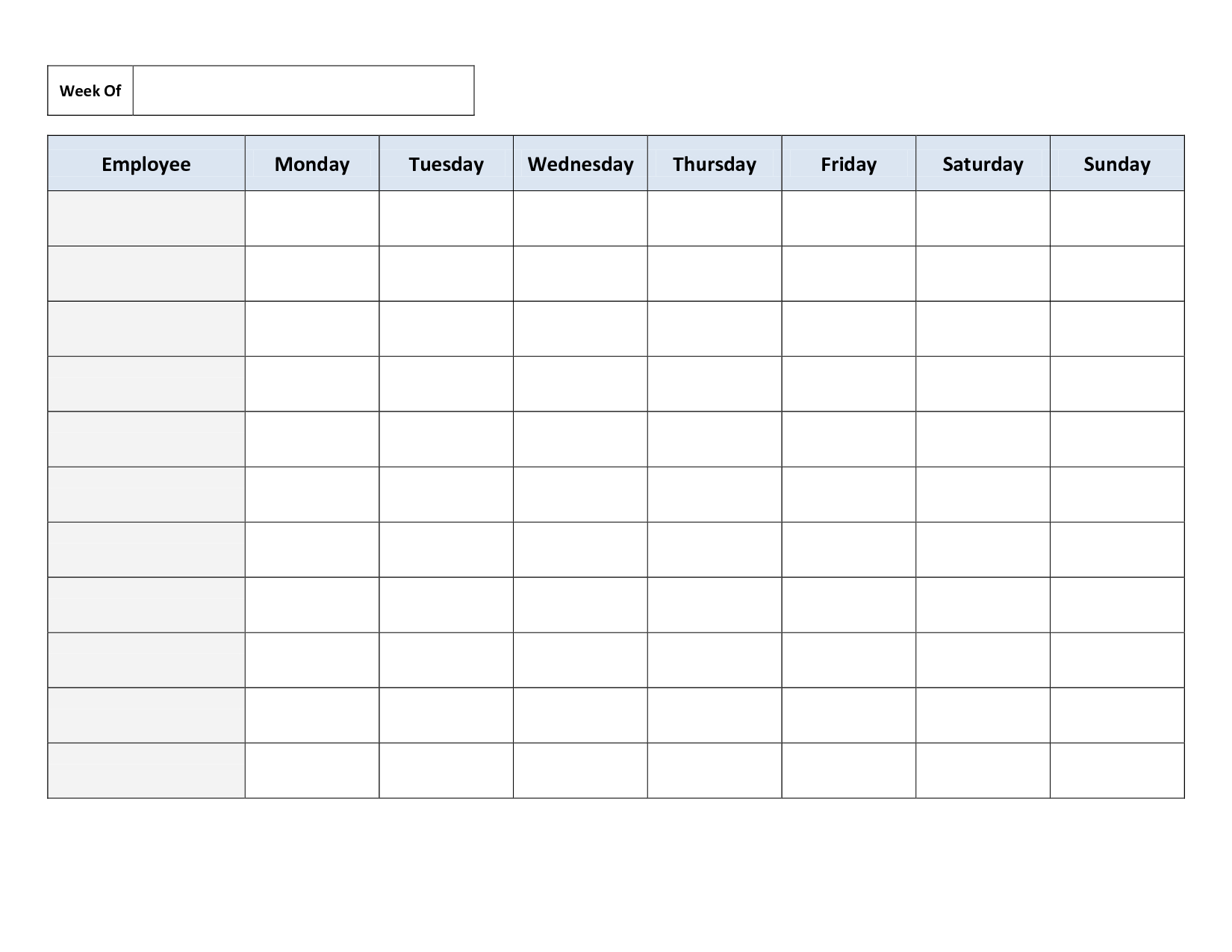 free employee work schedule late printable weekly download