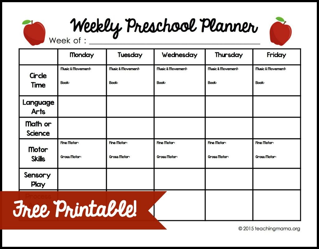 Weekly Preschool Planner {Free Printable} - Free Printable Lesson Plans For Toddlers