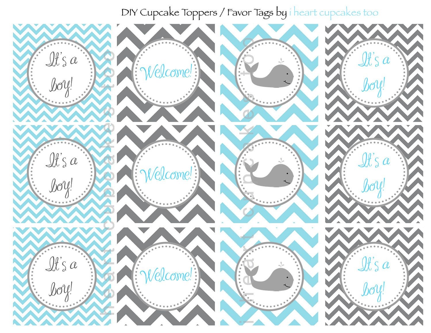 Whale Baby Shower. $5.00, Via Etsy. | My Munchkins | Baby Shower - Free Printable Whale Cupcake Toppers