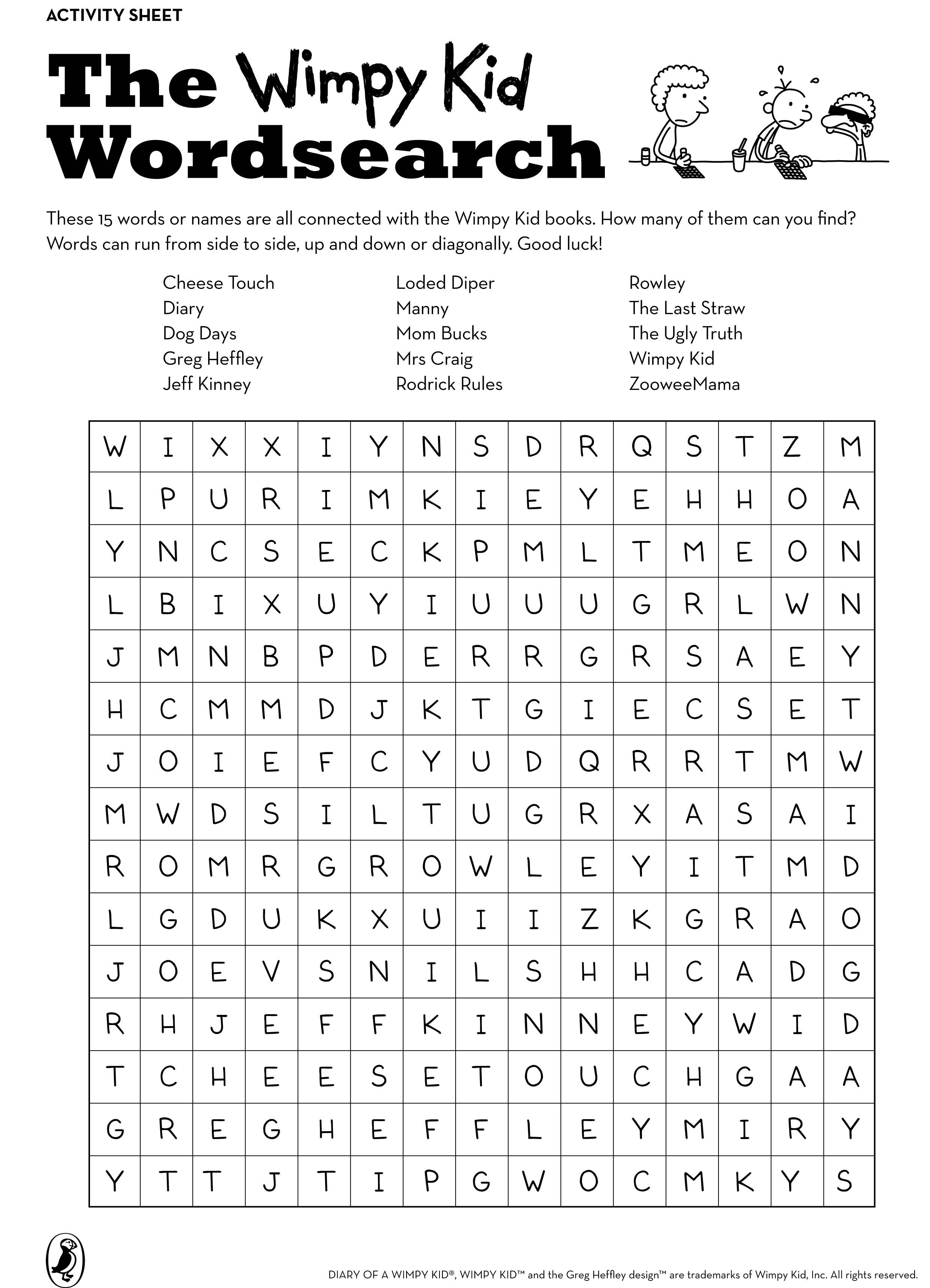 Wimpy Kid Wordsearch | Diary Of A Wimpy Kid | Kids Word Search - Free Printable Dinosaur Word Search
