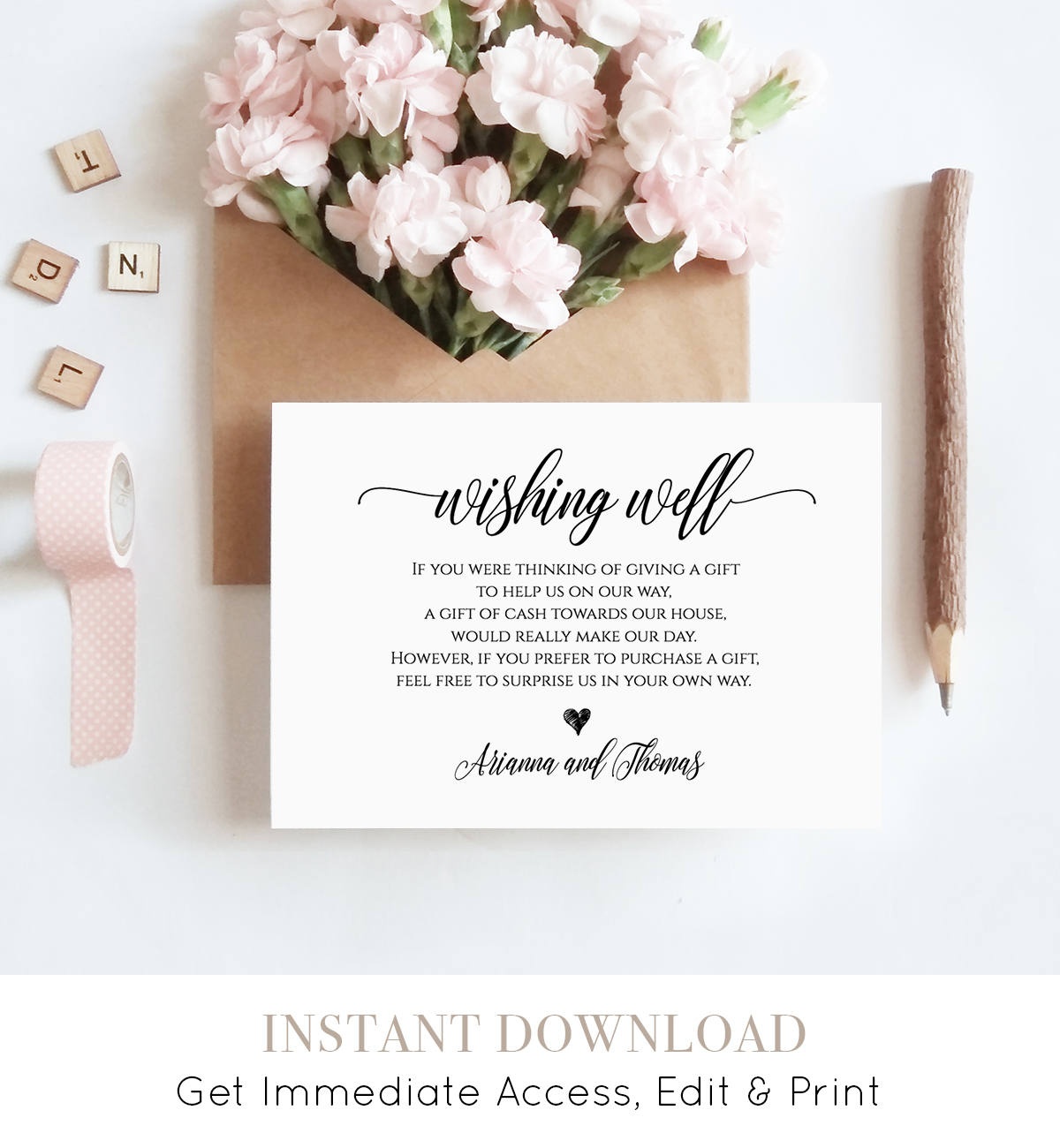 Wishing Well Insert Card Printable, 100% Editable, Instant Download - Free Printable Wedding Inserts
