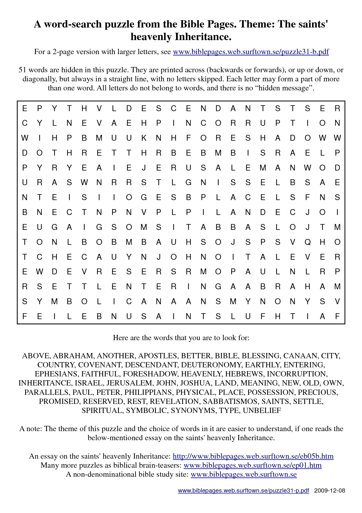 Word-Search Puzzle From The Bible Pages. Theme The | Religious Ed - Christian Word Search Puzzles Free Printable
