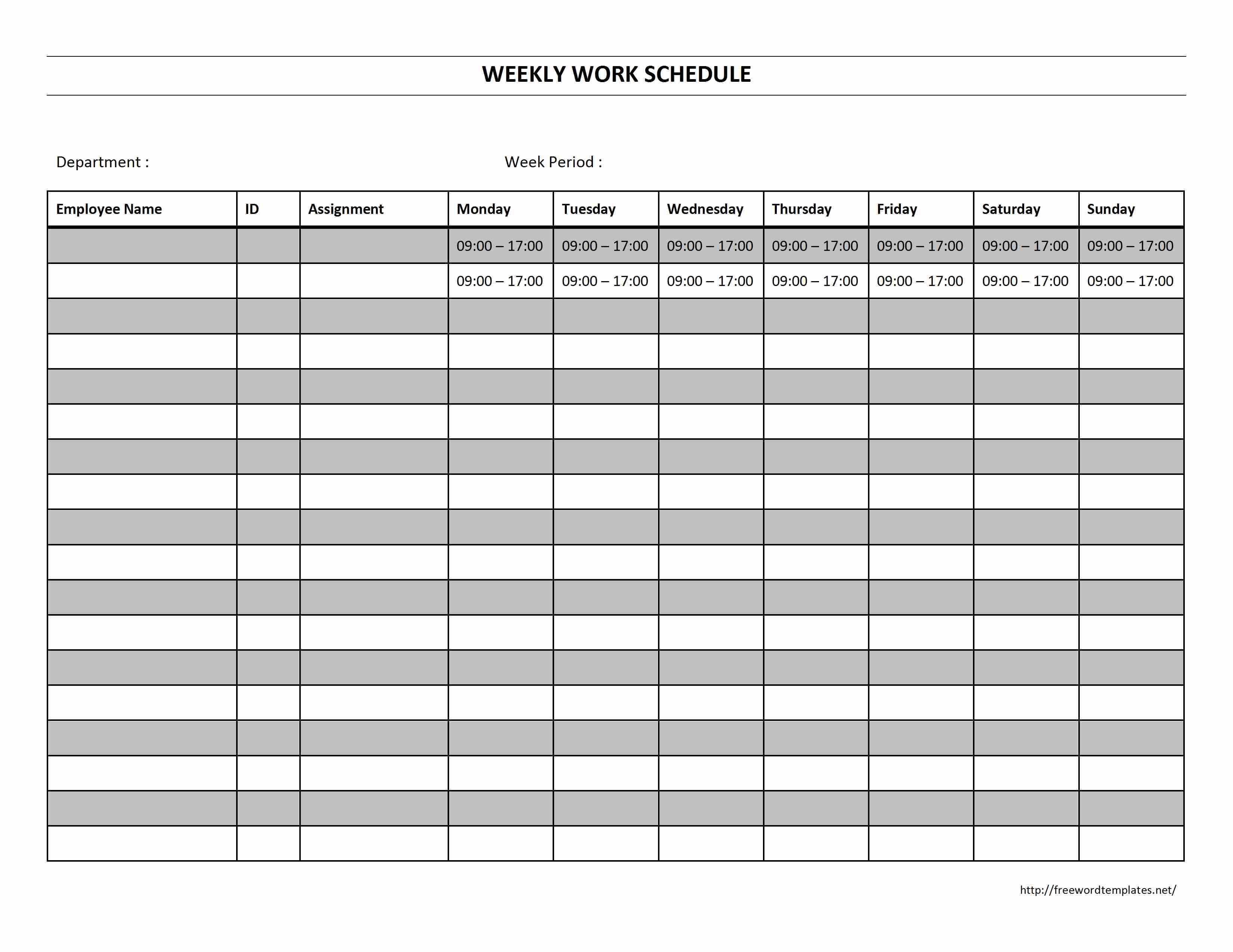 Free Printable Work Schedules Templates