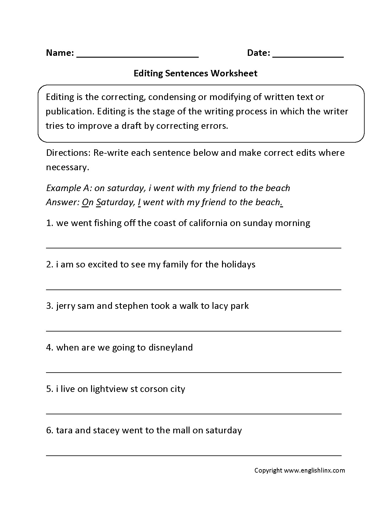 Free Printable Sentence Correction Worksheets Free Printable