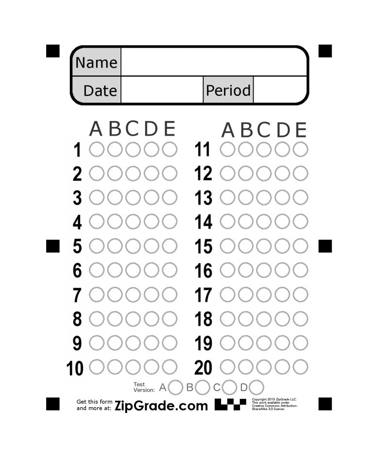 Zipgrade Answer Sheet Forms Free Printable Bubble